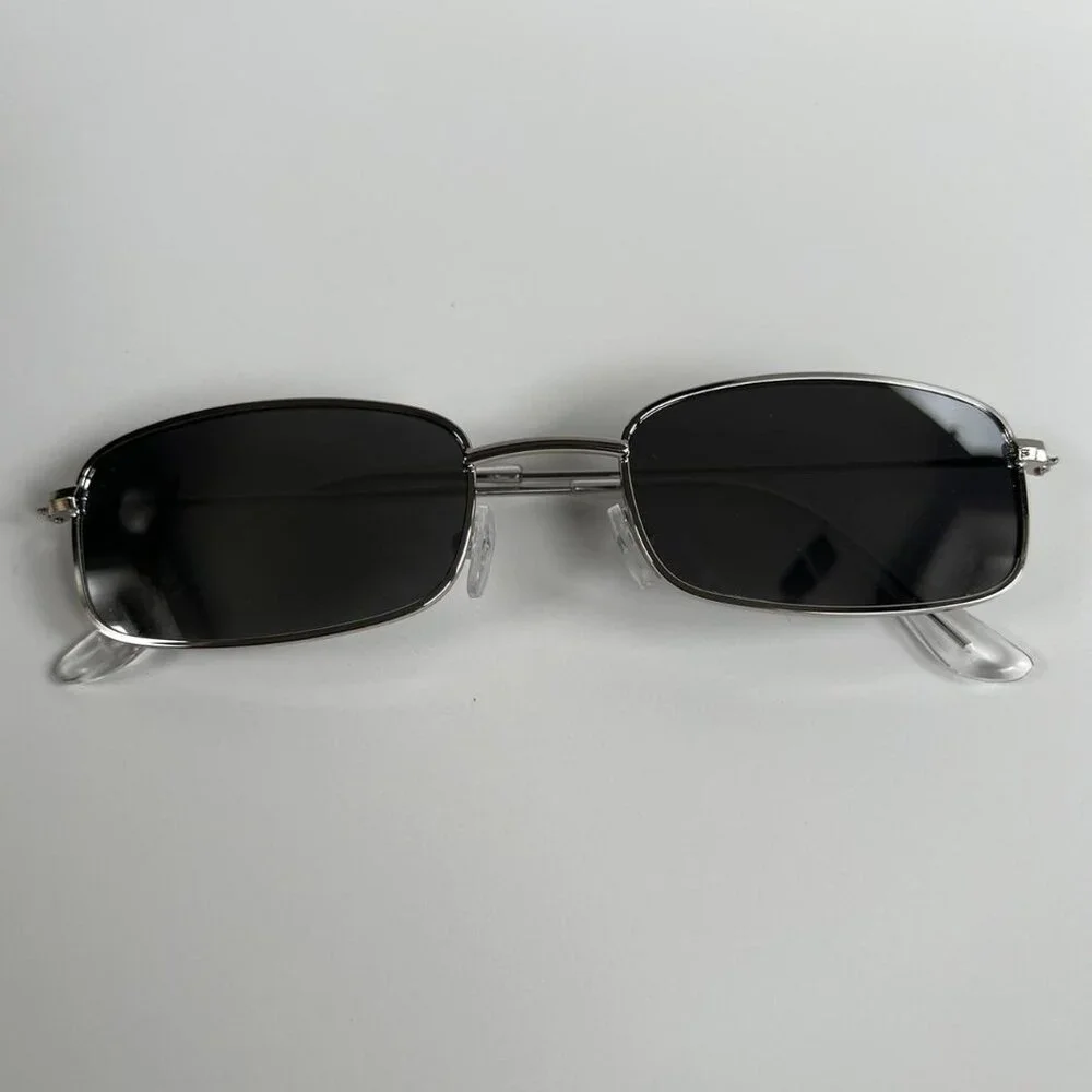 vintage y2k 90s 2000s unique slim style silver trim mirror lens sunglasses